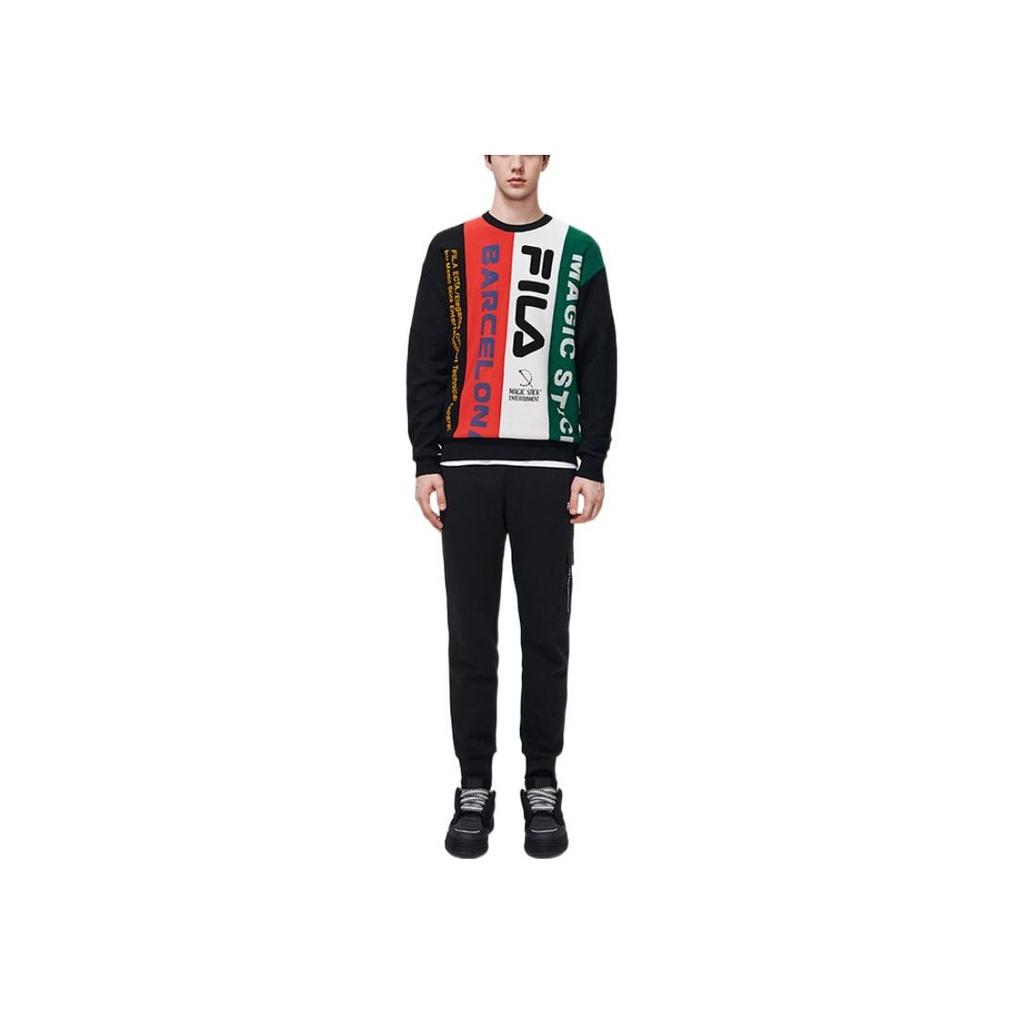 Fila Свитшот мужской пуловер с надписью в стиле колор-блок, с длинным рукавом, черный F11M319401F-BK