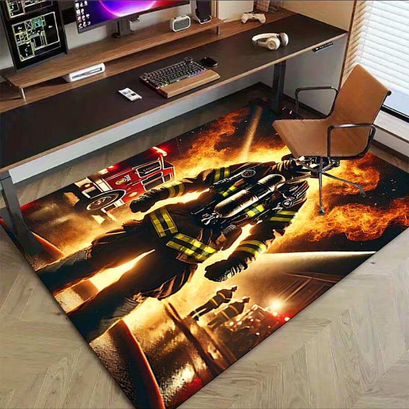 1PC firefighter firetruck Non-Slip Floor Carpet Compatible for Office&Living Room&Bedroom&Dining room - Flat-Weave Machine-Washable Rectangular-W233