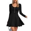 Womens  Fashionable Solid Color Long Sleeved V Neck Long Sleeved Dress