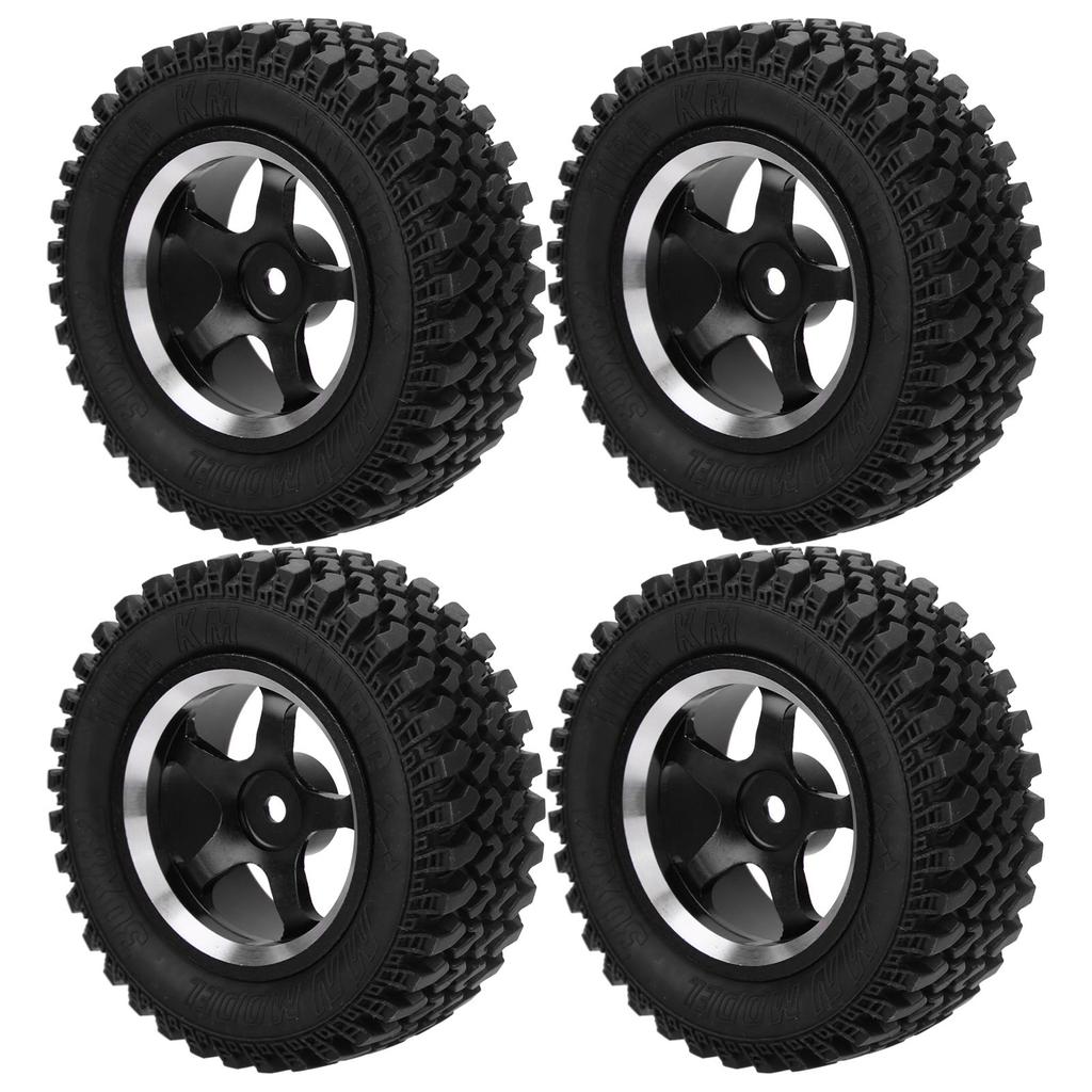 4Pcs Remote Control Metal Wheel Hub Rubber Tires Replacement for MN86 1 12 RC CarBlack