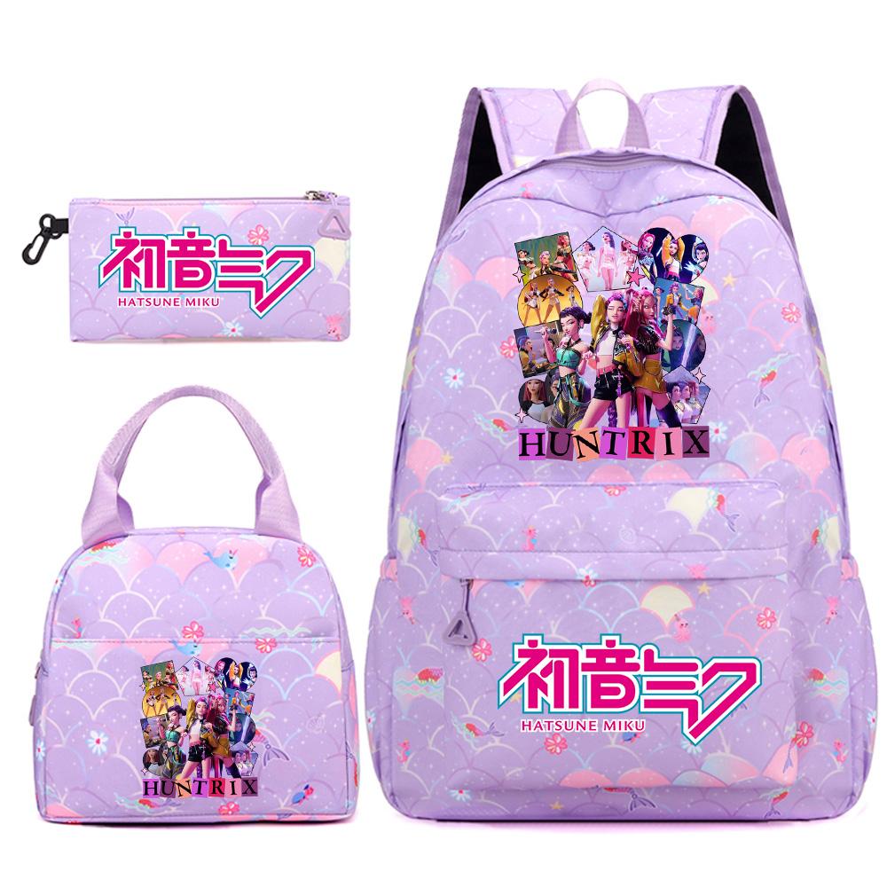 3Pcs/set Anime Cartoon Demon Hunters Printed Backpack Handbag Pencil Case for Teenger Student Girl Boy Large Capacity Waterproof Bookbag