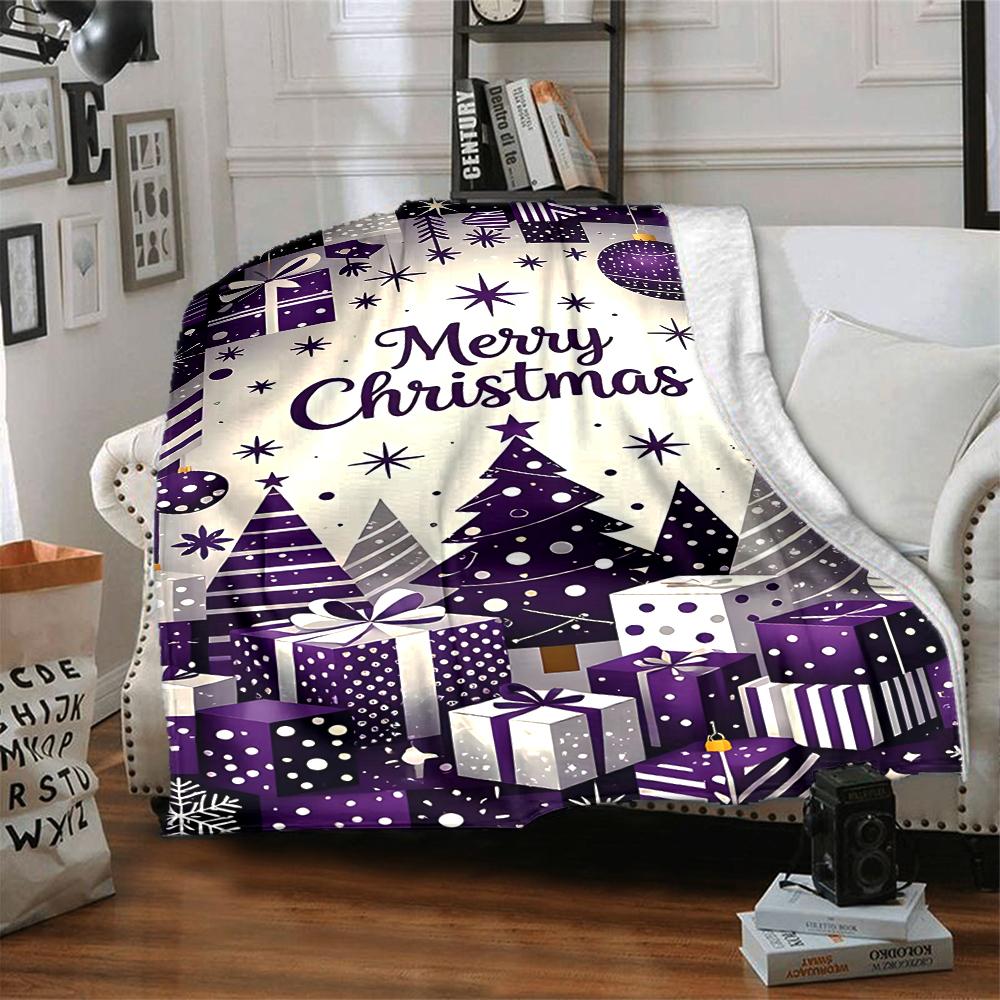 1Pc Purple Christmas Celebration Flannel Blanket, Soft And Comfortable, Casual Warm, Camping Travel, Christmas, Halloween Xmas Gift. G1268