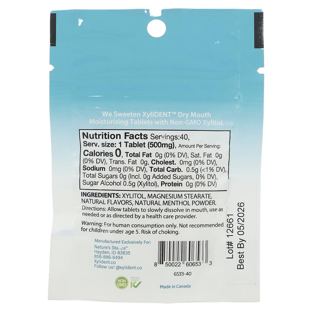Dry Mouth Moisturizing Tablets, with Xylitol, Wintergreen, 40 Tablets
