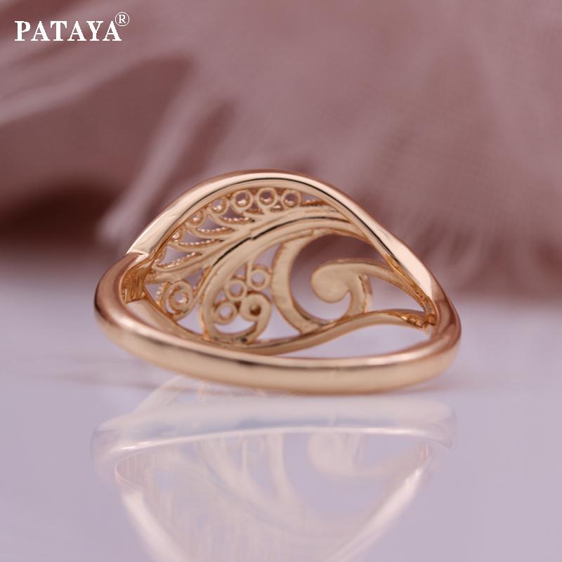 PATAYA Hollow Geometric Line Type Earrings Rose Gold Color Vintage Classic Antique Classical Earring Ring Combination Set