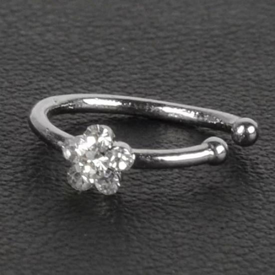 Small Thin 5 Rhinestones Flower Nose Hoop Stud Ring Body Piercing