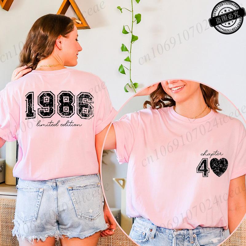 Short Sleeve T-Shirts for Women 40th Birthday Regular Sportswear Vintage 1986 40 Bday Women's Stretch Polyester Casual Creative