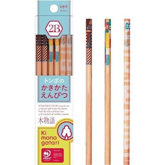 Tombow Pencil Kakikata 2B (3 designs) Wood Story Light Blue Pattern 1 dozen KB-KF01-2B StationeryOffice Supplies