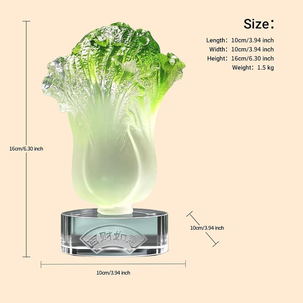 Aris & Juno Liuli Handmade Glazed Fortune Cabbage Sculpture, Chinese Lucky Wealth Symbol Home Office Desk Decoration, Feng Shui Prosperity Ornament,