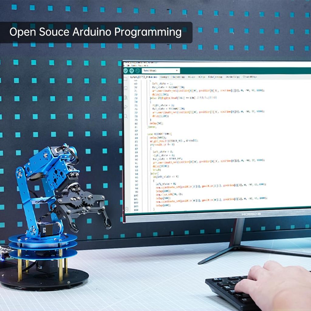 Набор роботизированной руки Hiwonder: Программируемый робот-манипулятор с 6 степенями свободы, 6 сервоприводами, рукояткой и механическим захватом. Совместимость с управлением через ПК-программное обеспечение и приложение.