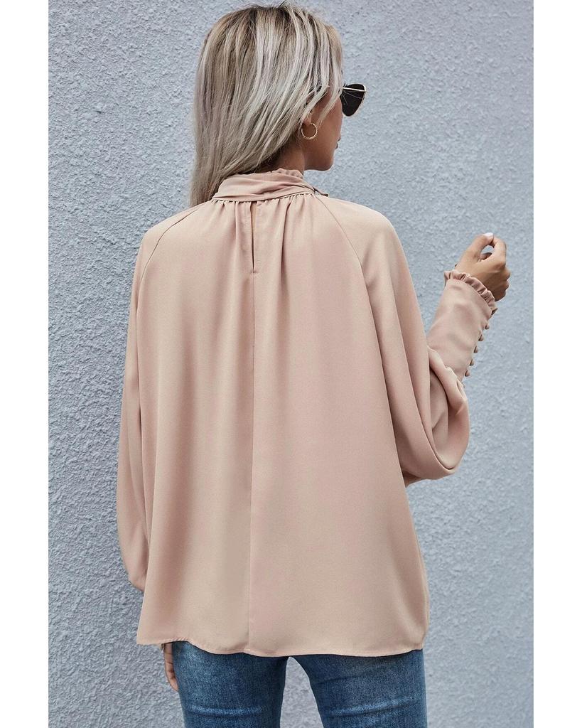 Azura Exchange Khaki Frilled Knotted Blouse with Bishop Sleeves