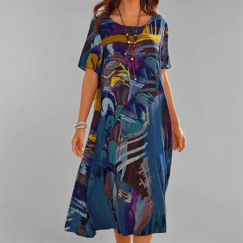 Весенняя новая женская одежда с ретро-принтом, модное повседневное длинное платье с круглым вырезом