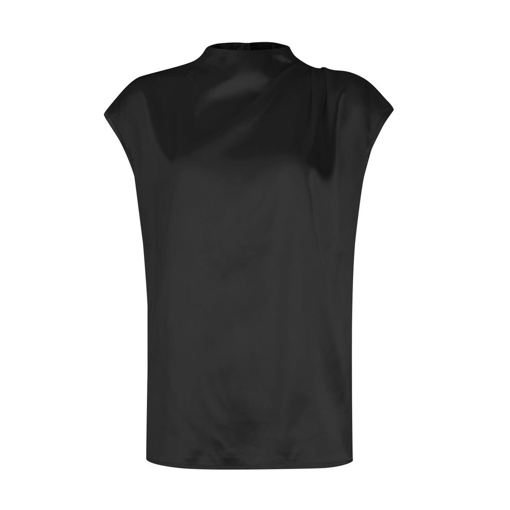 Женская повседневная элегантная атласная плиссированная рубашка с круглым вырезом, однотонный пуловер без рукавов, официальная рабочая рубашка, топ