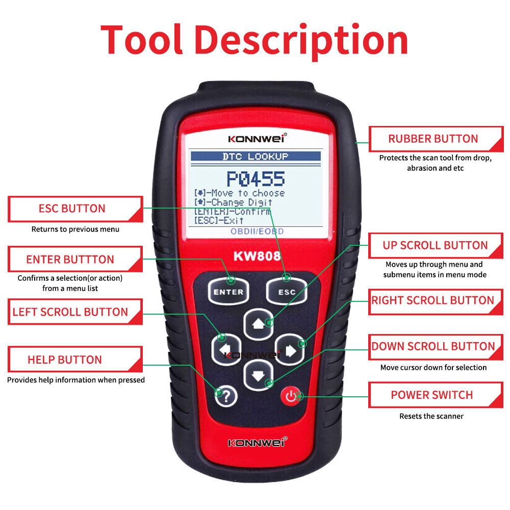 Battery diagnostic tester OBD2 scanner Konnwei KW808