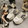 2025 New Women's Shoes Breathable Mesh Leather Dad Shoes Thick Sole Old Sports Casual Shoes Lace Up Dirty Single Shoes