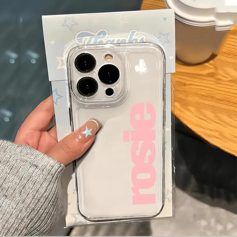 INS Корея Чехол для телефона ROSIE Для iPhone 17 16 15 14 13 12 11 Pro Max Mini SE 7 8 Plus 17E Air Ударопрочный Прозрачный Чехол Fundas