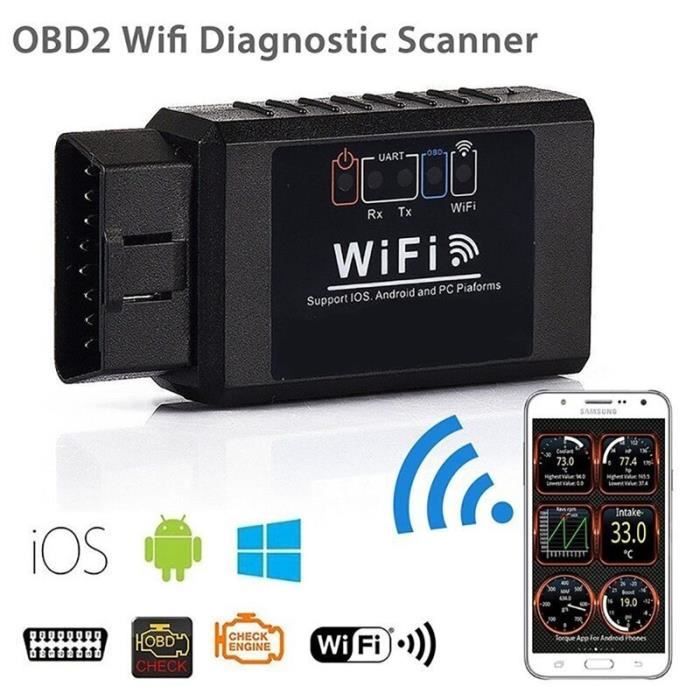 Scanner de défaut de voiture - ELM327 - OBD2 - WIFI - Universel - Noir