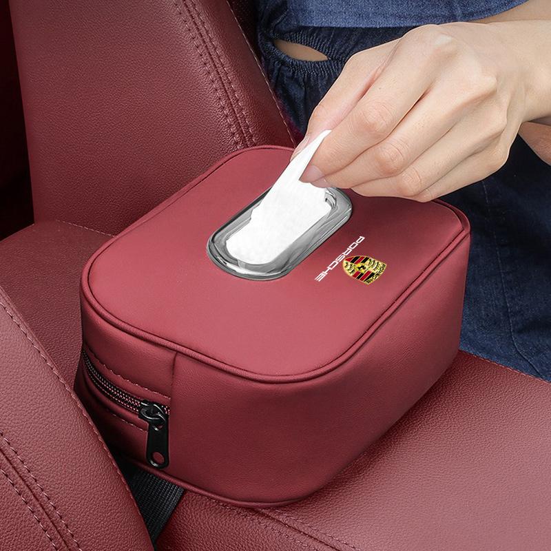 AEKUQ1 Car Tissue Storage Bag Interior Accessories Toilet Paper Organizer For Porsche Panamera Taycan 911 718 Macan Cayenne Boxster