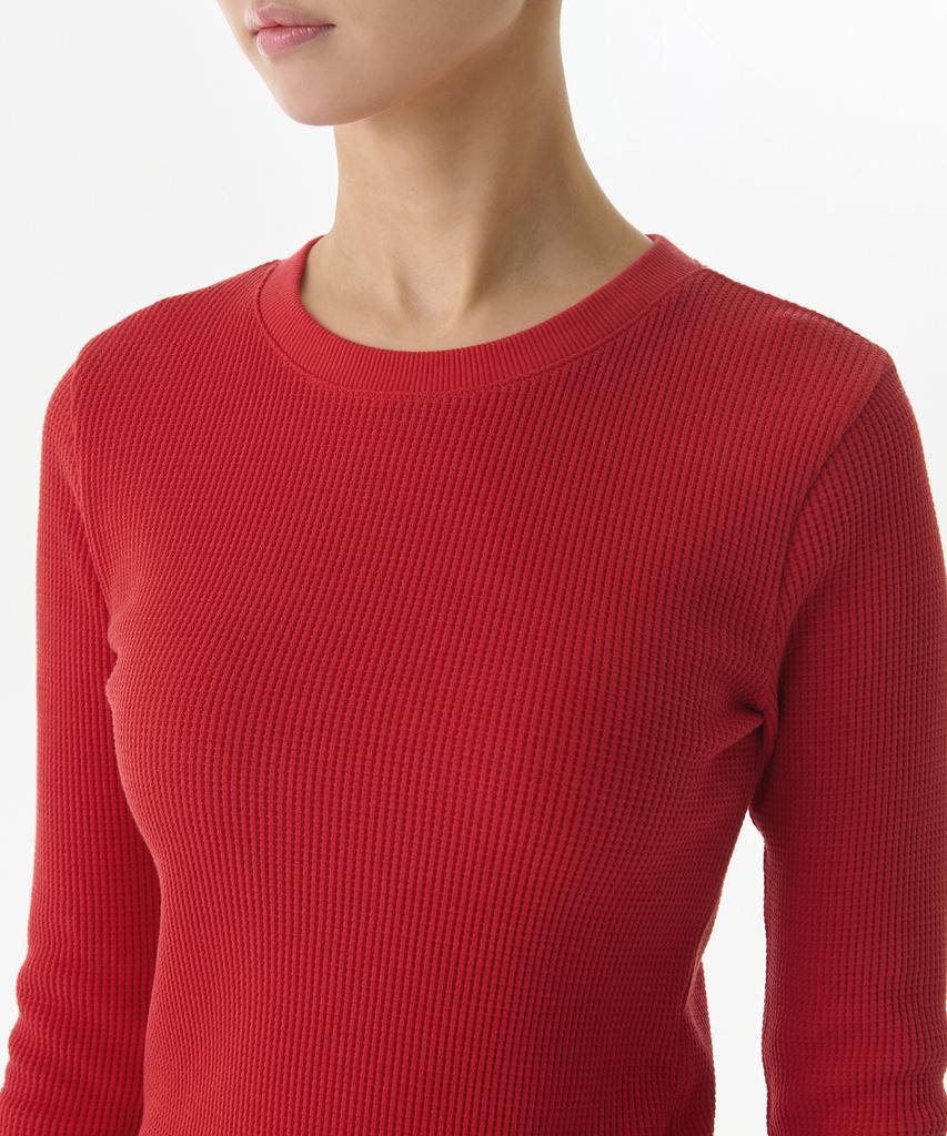 MUSINSA STANDARD WOMAN Women'S Waffle Slim Crew Neck Long Sleeve T-Shirt [Red]