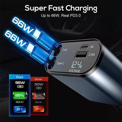 120 Вт 4 в 1 выдвижное автомобильное зарядное устройство Usb C для iPhone Xiaomi Huawei Samsung кабель для быстрой зарядки адаптер прикуривателя