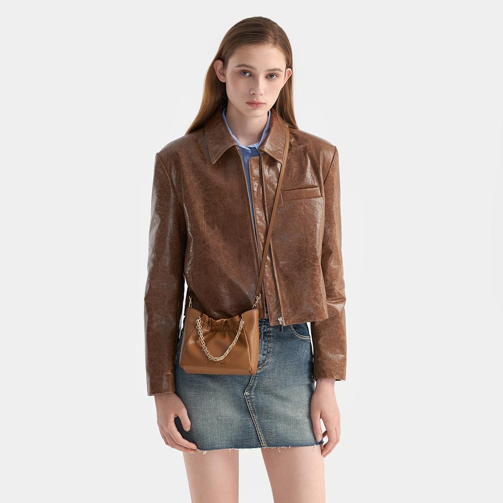 Charles & Keith Wrinkled Magnetic Chain Small Tote Bag Women bags Brown Black Silver CK2-20782466