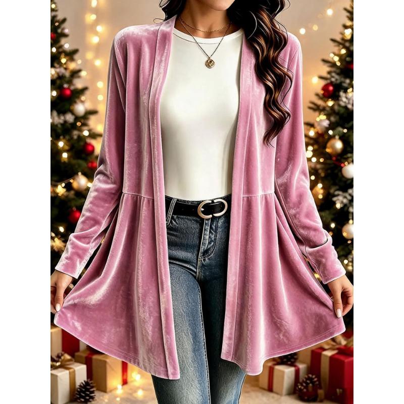 Women S Velvet Cardigan Lazy Style Solid Color Mid Length Knit Top