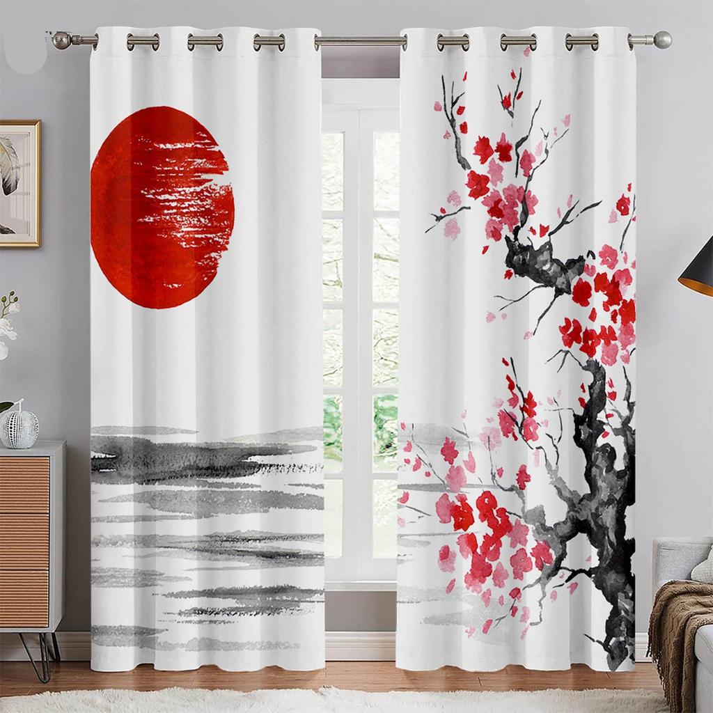 2 шт. Китайские занавески с изображением цветущей сливы, напечатанные на холсте, для спальни, гостиной, с люверсами сверху, можно заказать по индивидуальному размеру