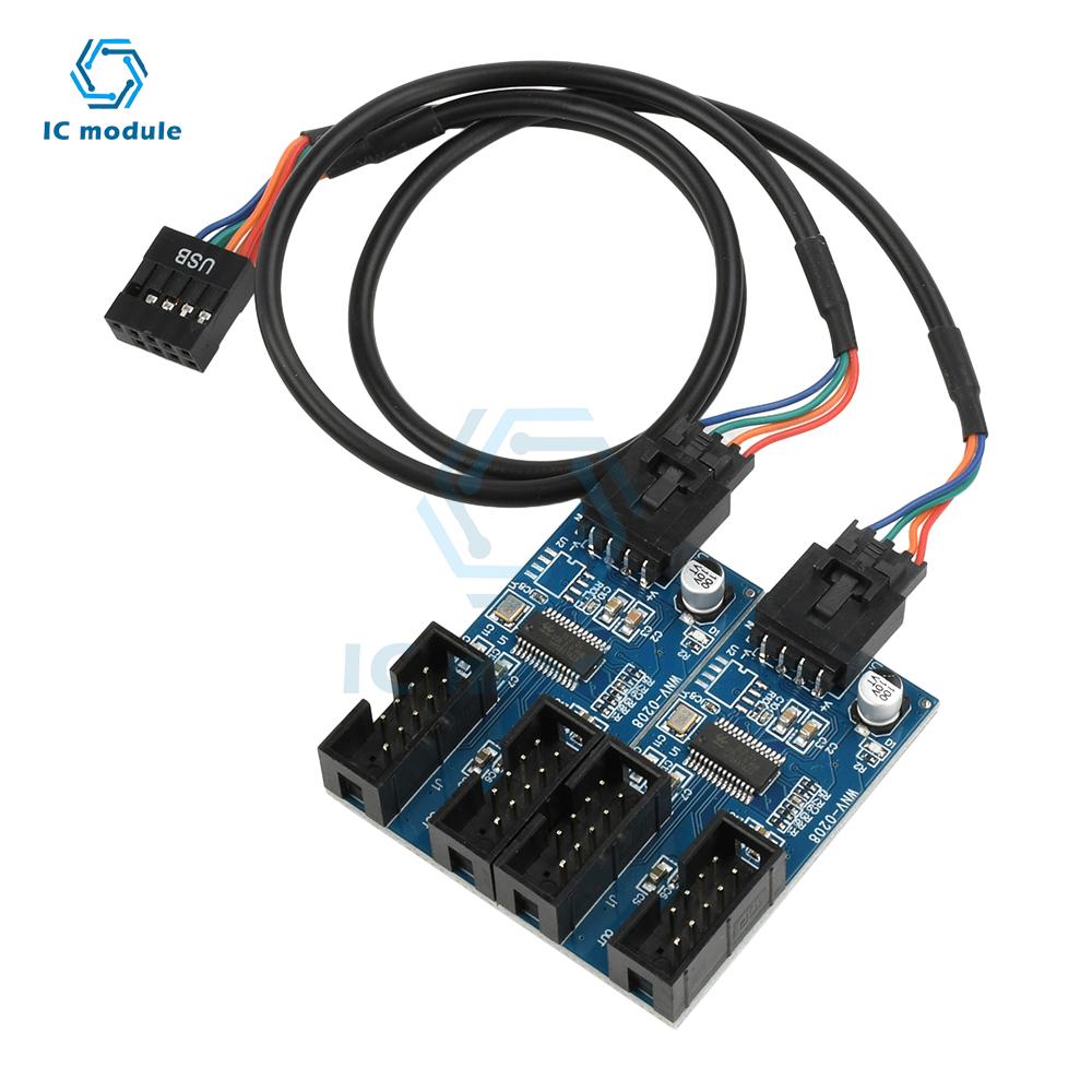 Разветвитель USB на 9 контактов для материнской платы, 1 на 2 разъема-розетки, удлинительный кабель-адаптер для 1-4 USB-хабов