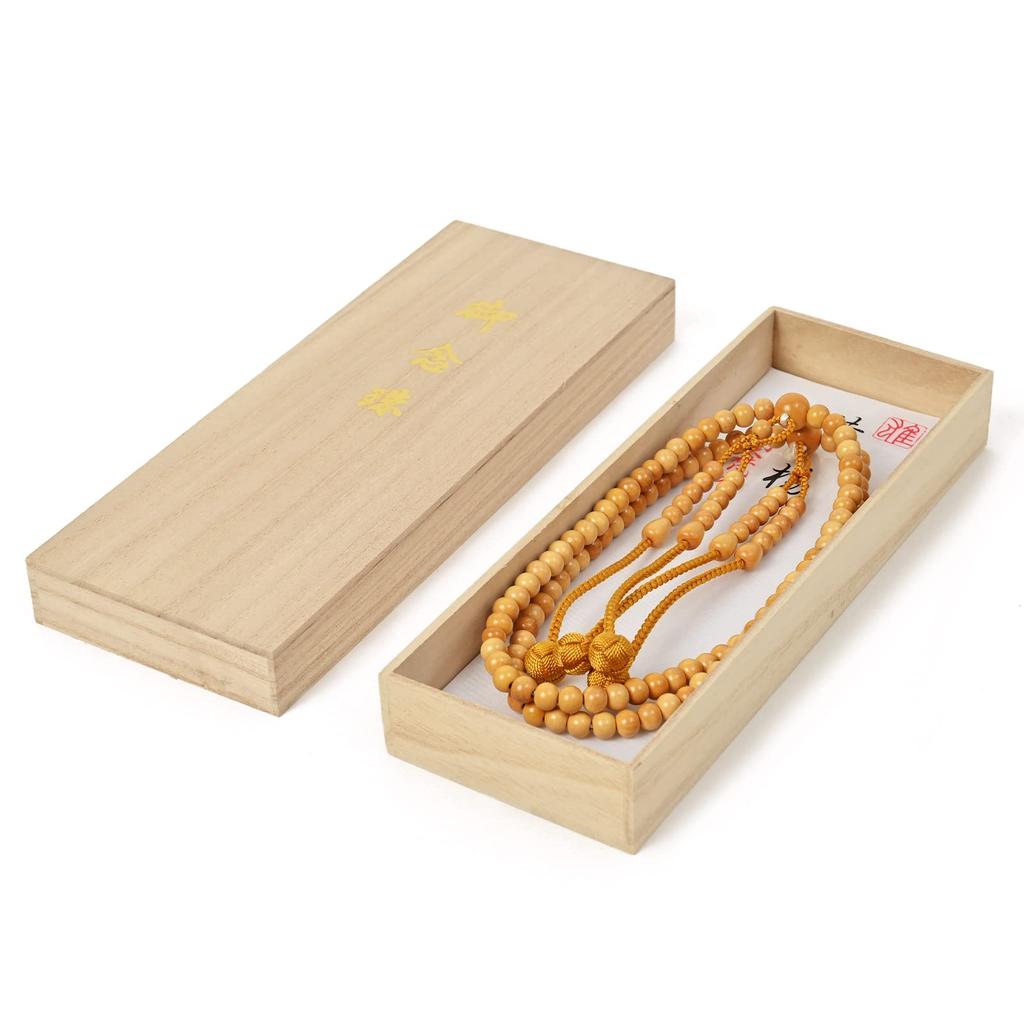 Молитвенные бусы секты Сингон Шакуни Рикю Брахма в коробке из павловнии Желтый Ян/Цуге совместного изготовления (золотисто-коричневый)