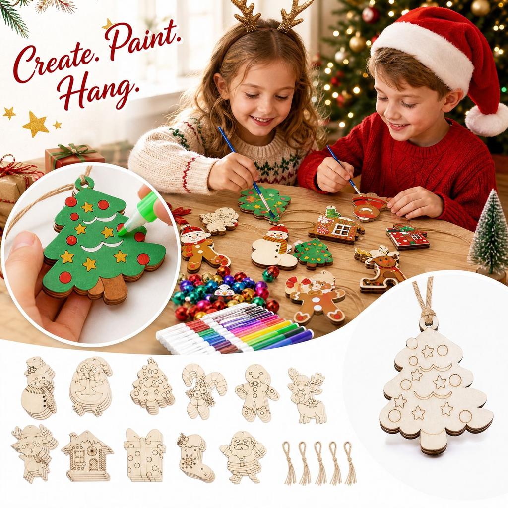Wooden Ornaments for DIY Coloring and Hand Painting, Hanging Pendants for Party Decorations and Projects