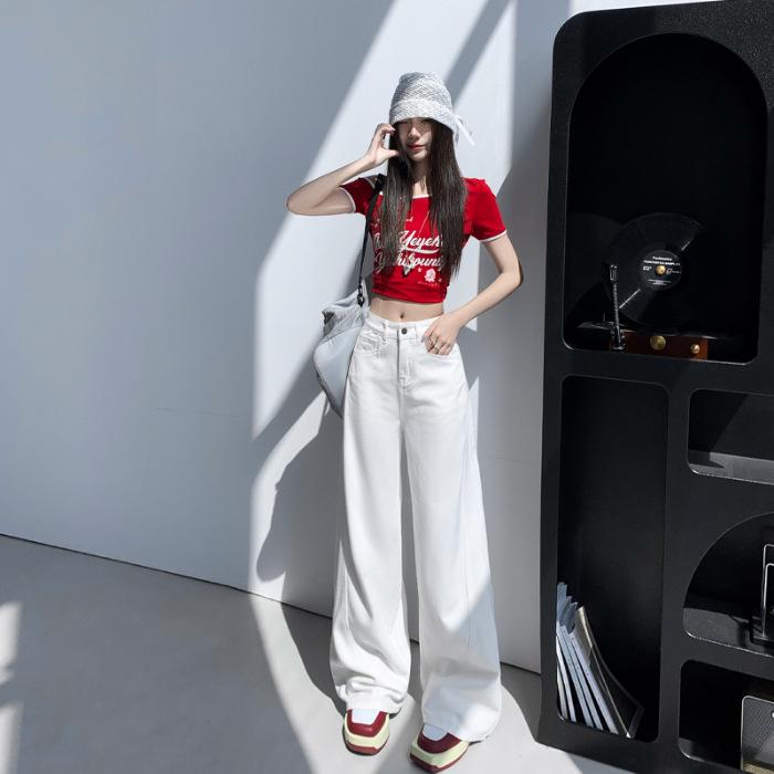 Fashionable Black Light Luxury Korean-Style Wide-Leg Jeans - Super Soft Cotton, Slim Fit for Women - Perfect for Spring and Summer