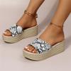 Summer Round Toe Wedge Thick Sole Casual Fashion Sexy Comfortable Fish Mouth Women's Sandals Snake Pattern Pantuflas De Mujer