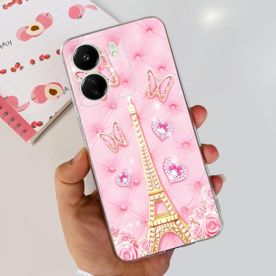 For Xiaomi POCO C65 Case Transparent Silicone Soft TPU Phone Cover For Xiaomi Mi Poco C65 Protective Bumper PocoC65 Flower Funda