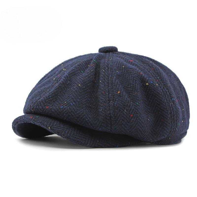 British Retro Woolen Newsboy Cap for Men Women Vintage Octagonal Hat Herringbone Baker Boy Hat Casual Flat Beret Cabbie Cap Peaky Blinders Style