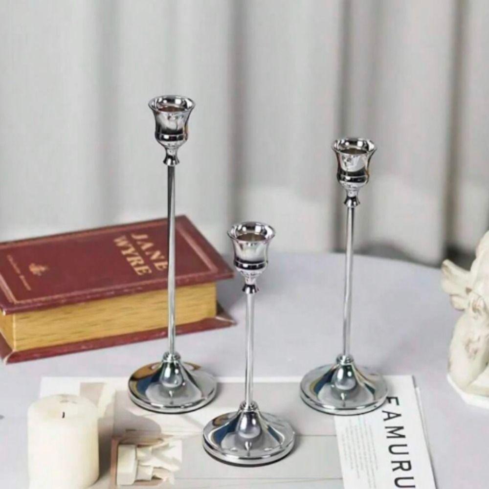 3Pcs Exquisite Metal Romantic Candle Stand Gold Plated Tabletop Candle Holder Hotel Decor