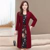 O-Neck Long Sleeve Lace-up Waist Tight Elegant Dress Flower Print Cardigan Midi Dress