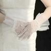 Женские элегантные плиссированные перчатки с жемчужным краем, свадебные короткие перчатки из тюля, перчатки для выпускного бала, перчатки для особых случаев