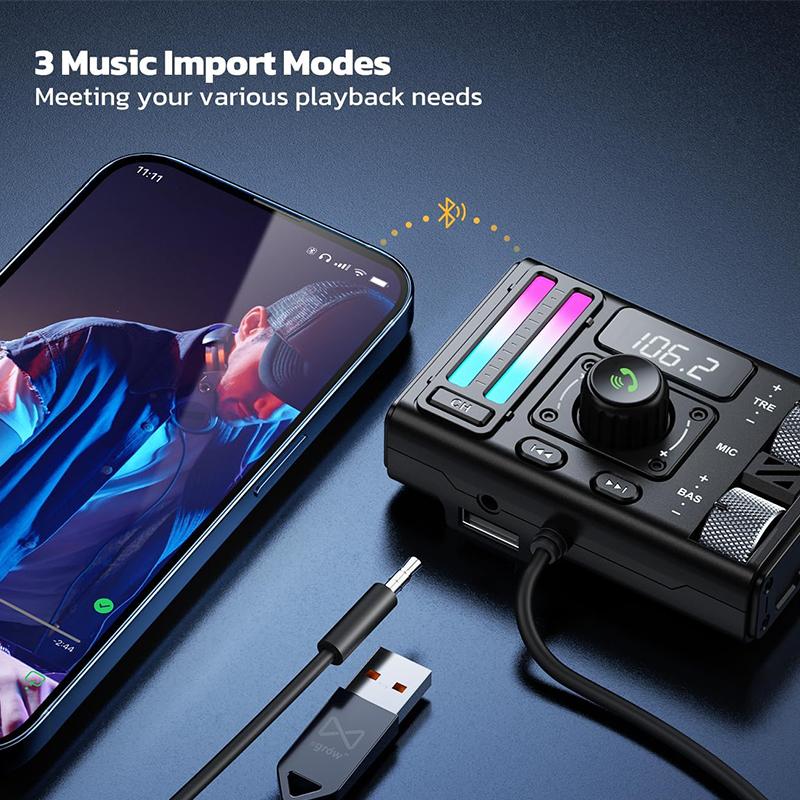 MT02 Bluetooth 5.3 беспроводной FM-передатчик улучшение звука для звонков без помощи рук DSP шумоподавление Type-C PD автомобильный зарядный адаптер