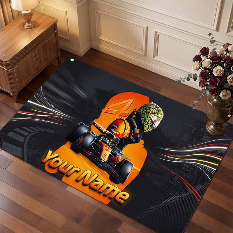 Lando Norris Personalized Crystal Velvet Carpet, Customized Name Text Soft Anti‑Slip Rug for Living Room Bedroom