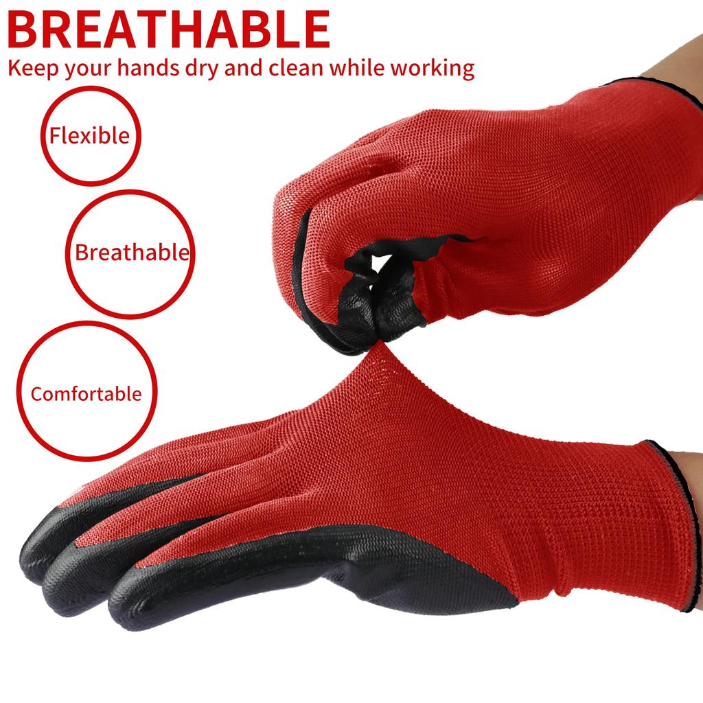 12 Pairs Large Professional Working Protective Gloves For Men Women Construction Garden Mechanic Breathable PU Coated
