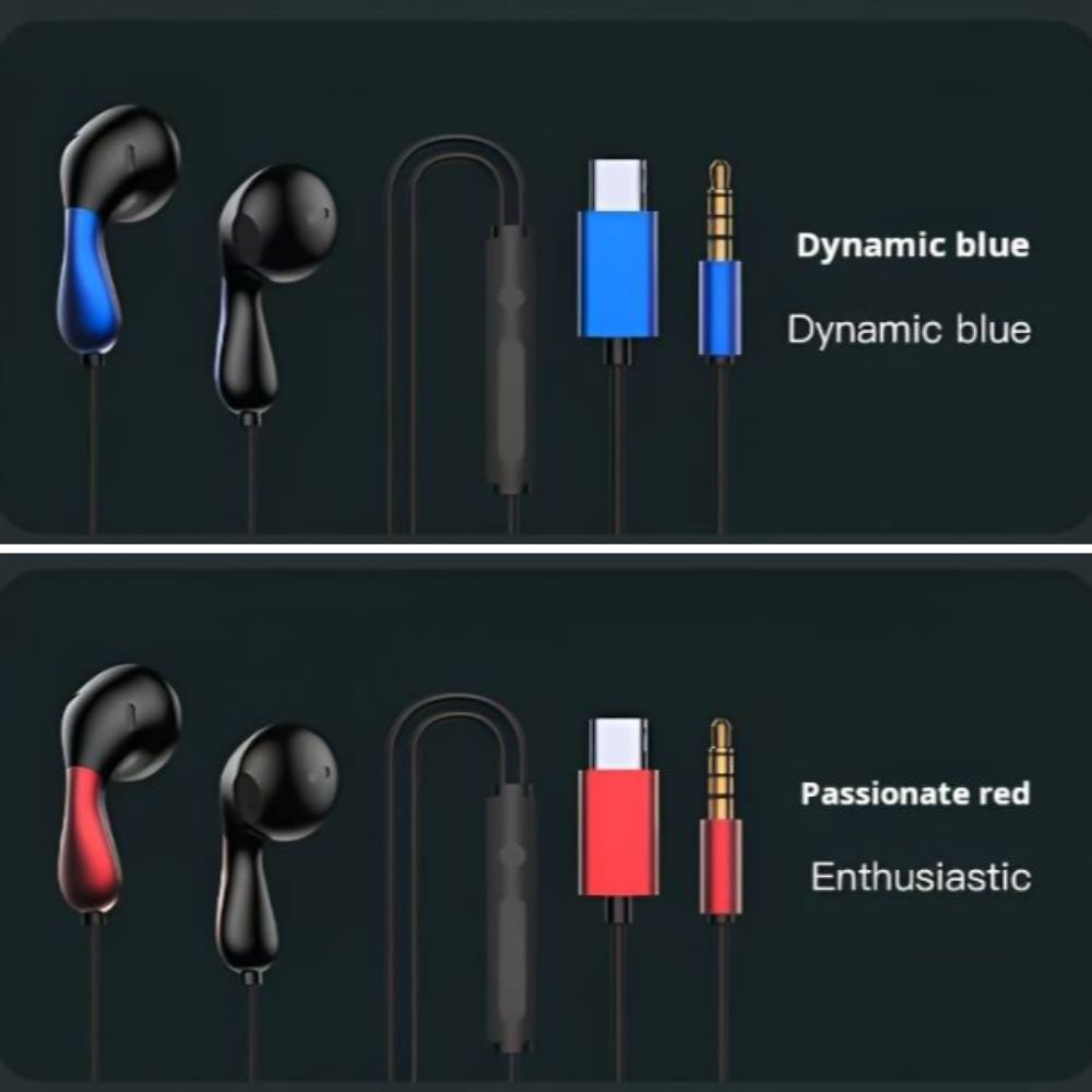 HD Mic Hifi Stereo Headset Noise Reduction Type C&3.5mm Earphones Wired Headphones  Mobile Phone