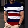 Summer Round Neck Color - Block Striped 3D Print Top Fashionable Casual Short Sleeved Men's T-shirts