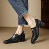 Fashion 2024 New Basic Women Pumps Spring Summer Genuine Leather Square Toe Thick Heels Retro Office Ladies Working Shoes Woman Mature