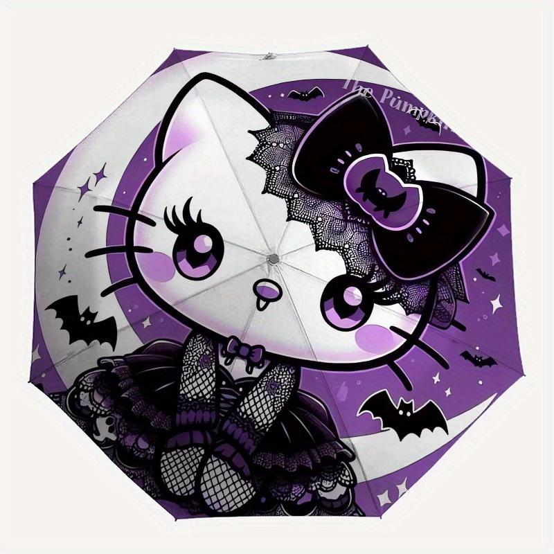 Hello Kitty,Halloween Automatic Folding Umbrella-Simple 8-Rib Design, Bright Cartoon Pattern, Durable Iron Frame, Suitable For Travel, Outdo
