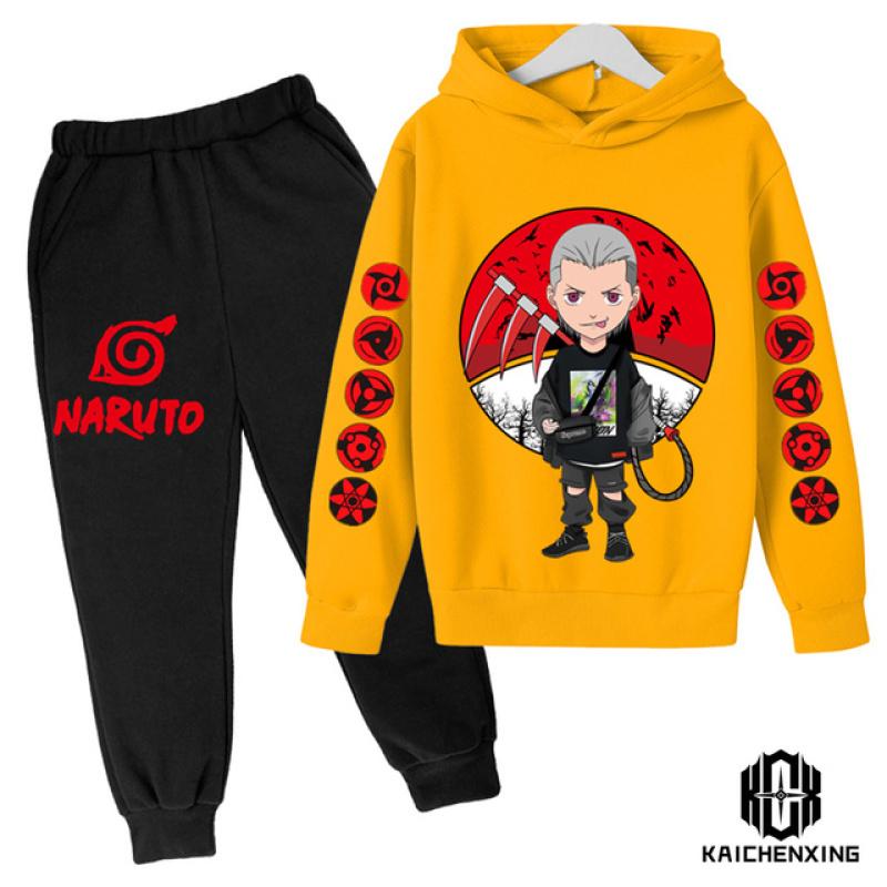 Детский спортивный костюм с капюшоном в стиле аниме Наруто на весну и осень, спортивный костюм для мальчиков и девочек, костюм со штанами и капюшоном для детей