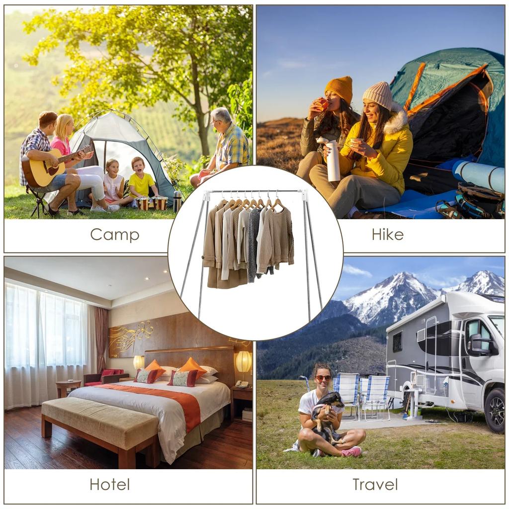 Foldable Travel Clothes Drying Rack Floor Stand Stainless Steel Portable Clothes Garment Rack Retractable Household Outdoor