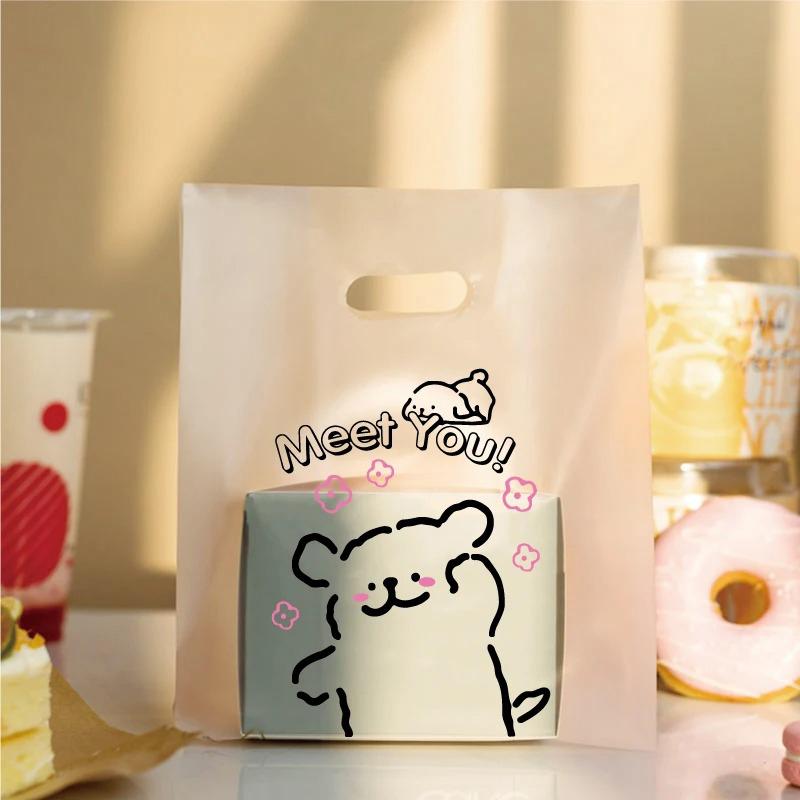 50 шт., сумка для упаковки хлеба, одноразовая толстая сумка-тоут для еды, десерта, торта, портативная сумка-тоут с прозрачной ручкой, печенье, подарочная сумка