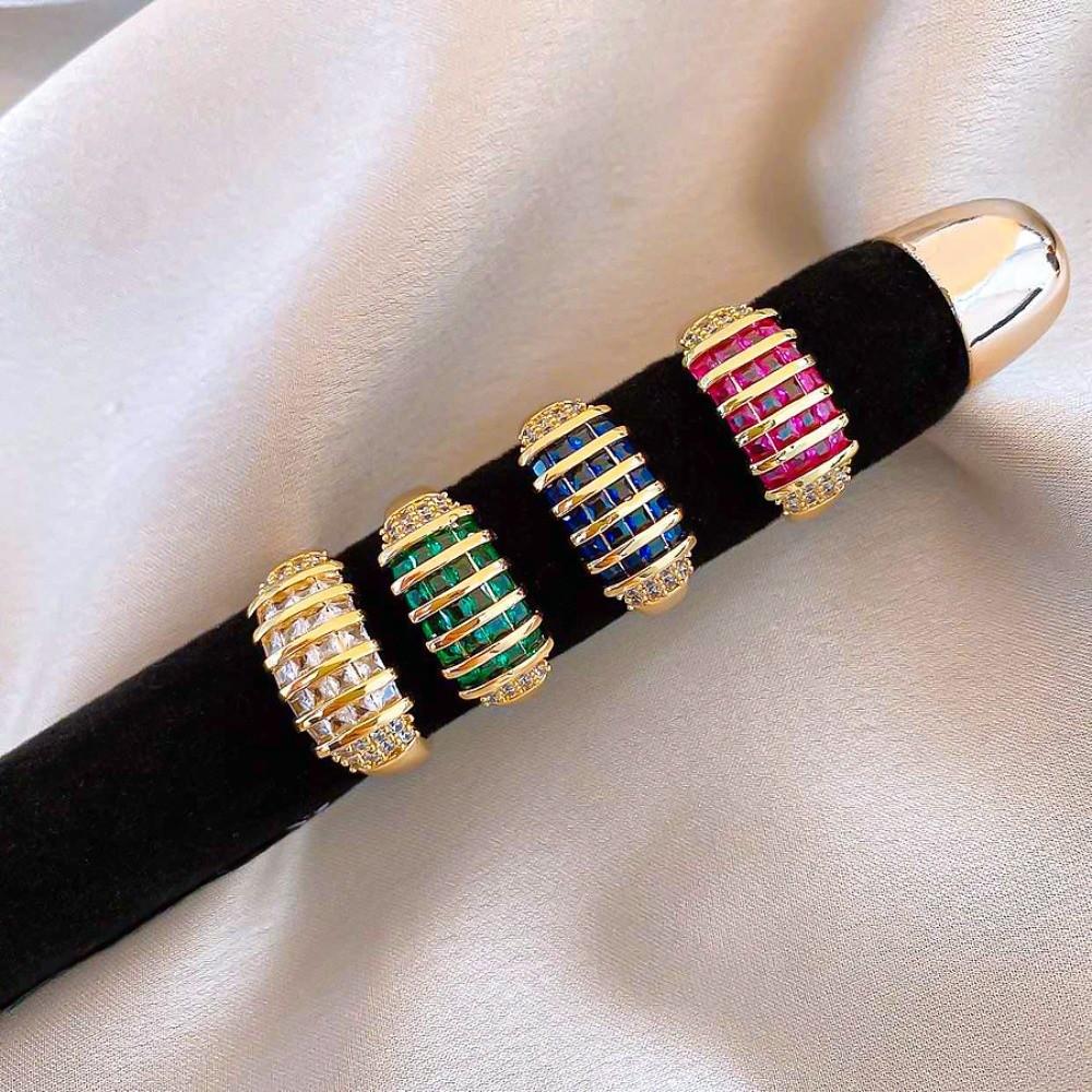 Korean Style Rhinestone Ring Geometric Chunky Enamel Ring Vintage Zircon Opening Ring  Decoration