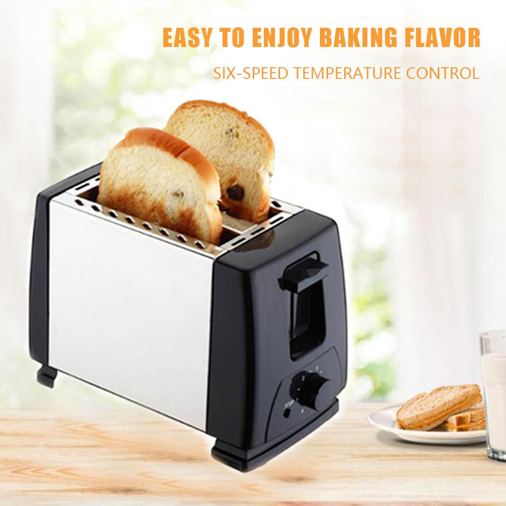 2 Slices Bread Baking Oven Fast Heating Mini Breakfast Toaster Stainless Steel Wide Slot 6 Toast Settings for Bread Bagel Waffle