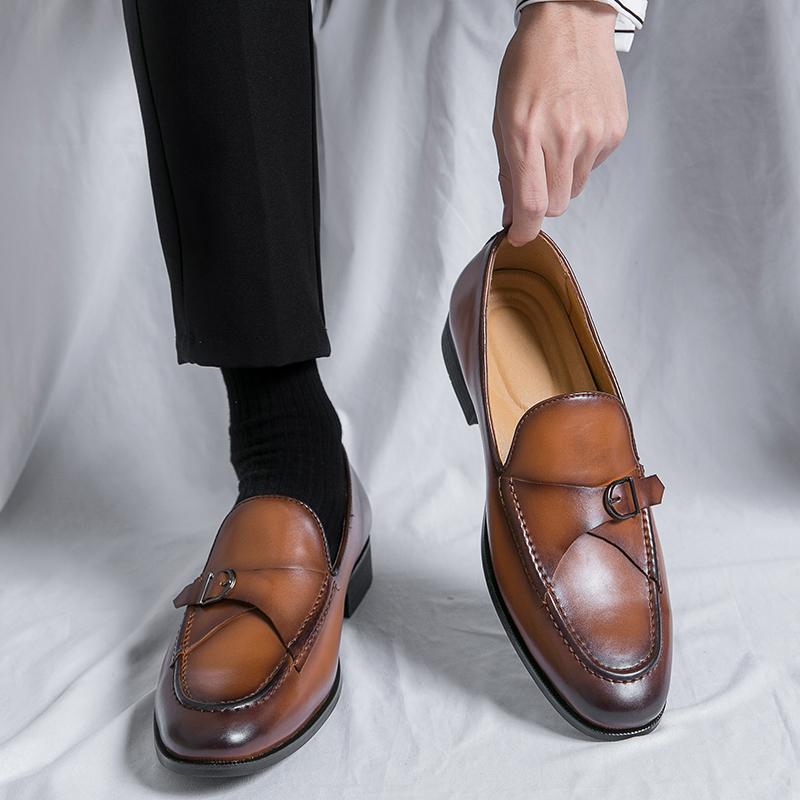 New Men Fashion Gentleman Monk Strap Business Leather Shoes Male All Match Dress Wedding Prom Homecoming Footwear Zapatos Hombre