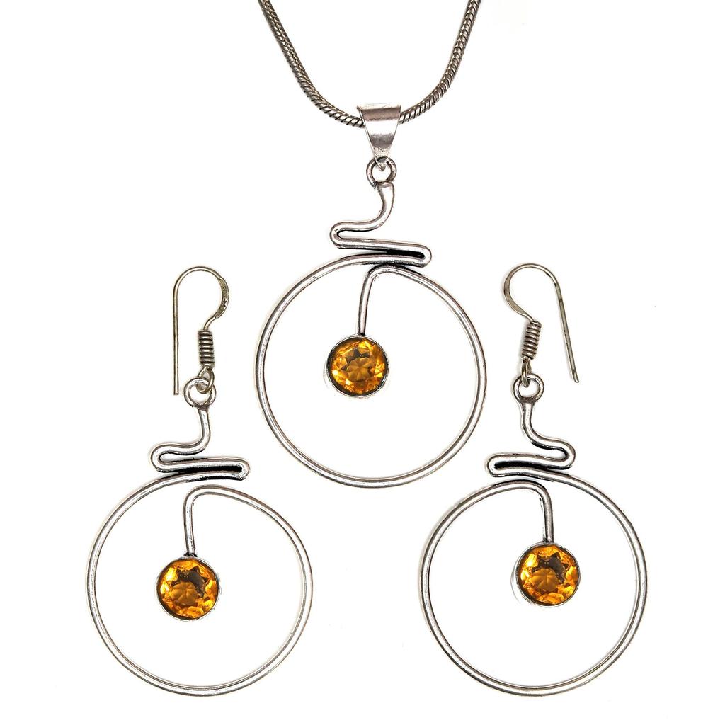 Citrine Set Jewelry Women Pendant Earring Gemstone Earrings Gems Green